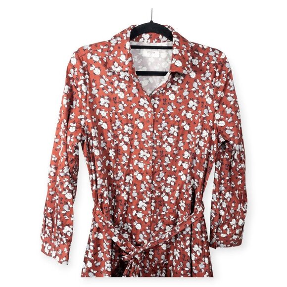 Untuckit Red Fall Floral Collared Dress Stretch Cotton Chessie Dress SZ 10 M - Picture 4 of 10